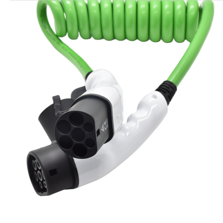IEC 62196 32A Single Phase EV Charging Cable Type 2 to Type 2 Spiral Green Cable